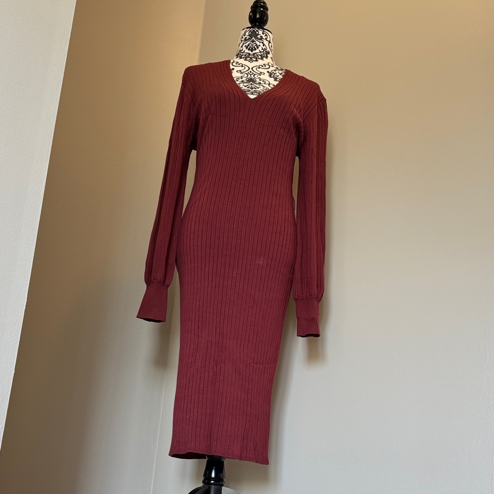 NWT RW&CO. Deep Red Long Sleeve Dress